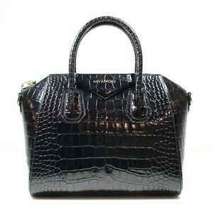 Givenchy Calfskin Croc (Crocodile) Embossed Small Antigona Black